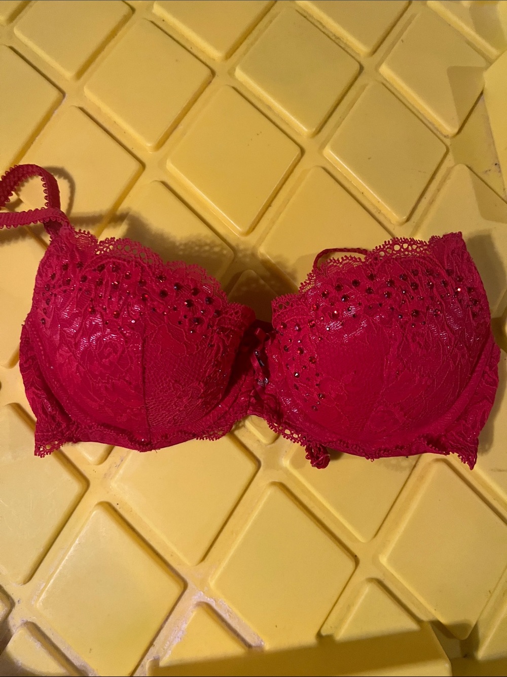 VS 32B Red Lace Push-Up Bra with Crystal Accents
